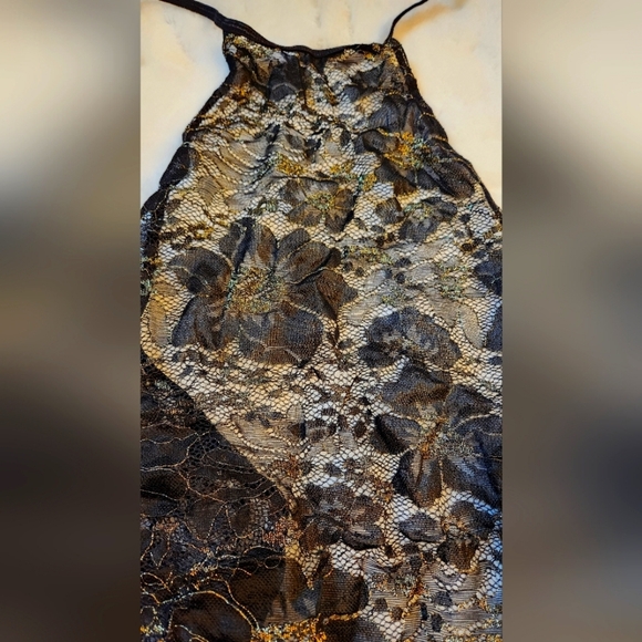 NWOT Black Lace with Gold High Neck Teddy - Picture 6 of 8